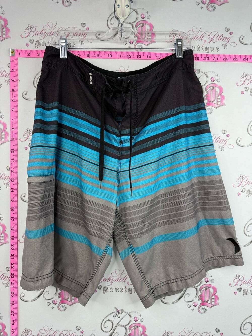 Hurley Black, Blue & Gray Striped Men's Board Shorts